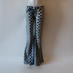 Free People Blue and Cream Flare Jeans